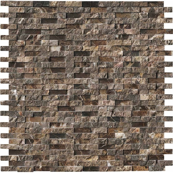 Emperador Split Face 12 In. X 12 In. X 10Mm Marble Mesh-Mounted Mosaic Tile, 10PK